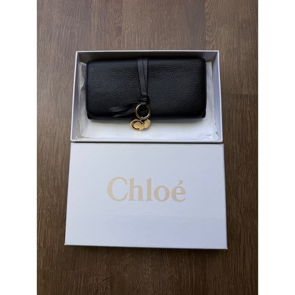 Chloe Handbags - Chloé Black Leather Long Wallet with Gold-Tone Logo Charms